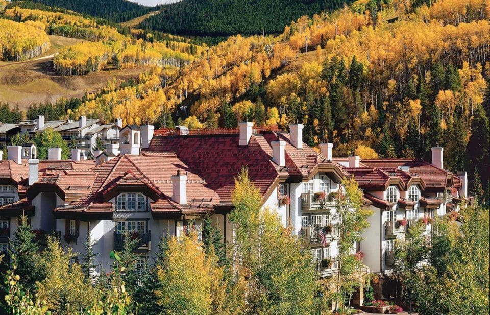 beautiful hotel building in vail in the fall