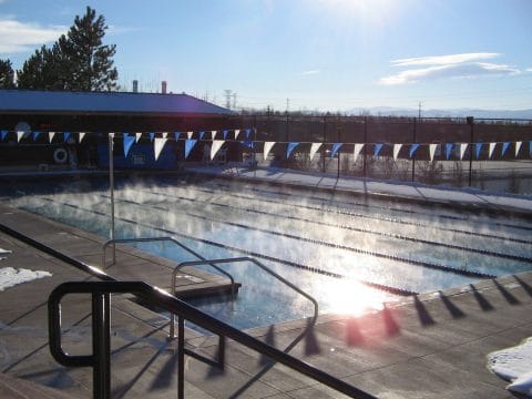 heated outdoor pool at greenwood during winter