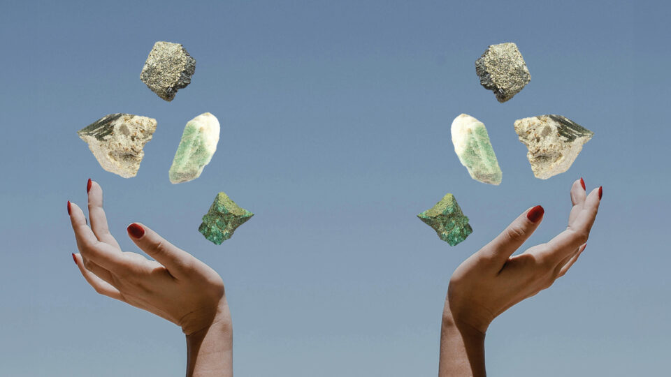 crystal healing, hands holding crystals