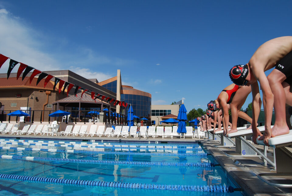 GTS Pre-Team, tiger sharks on swimming blocks, swim team