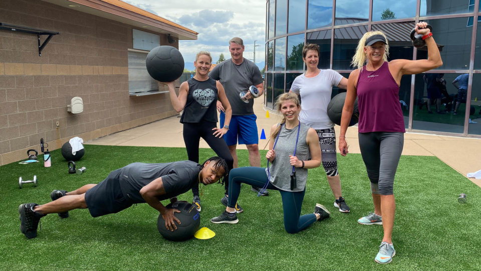 People working out on turf