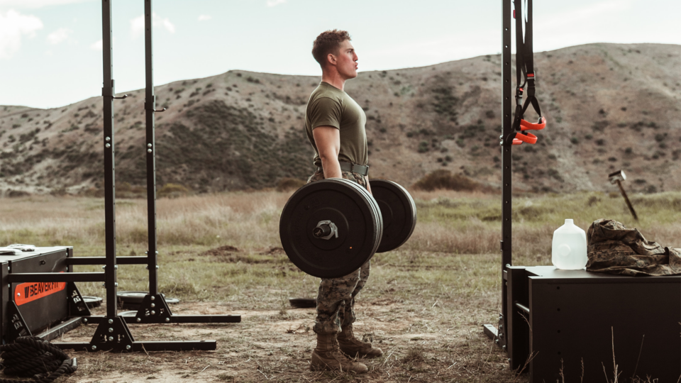 military gentleman working out in a field