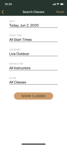 club greenwood app click show classes page