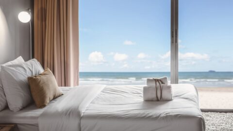 hotel room with beachfront view